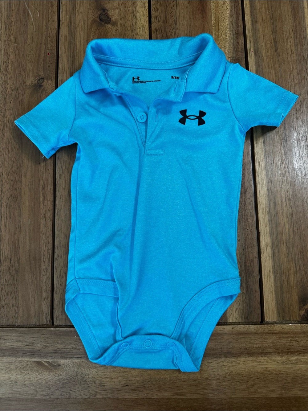 Under Armour Toddler Polo Onesie in Aqua Blue with Black Logo size 3-6m